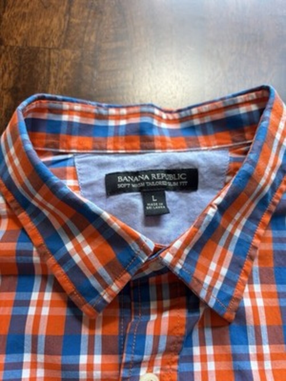Banana Republic Mens Soft Wash Tailored Slim Fit Medium Button Up Orange Plaid